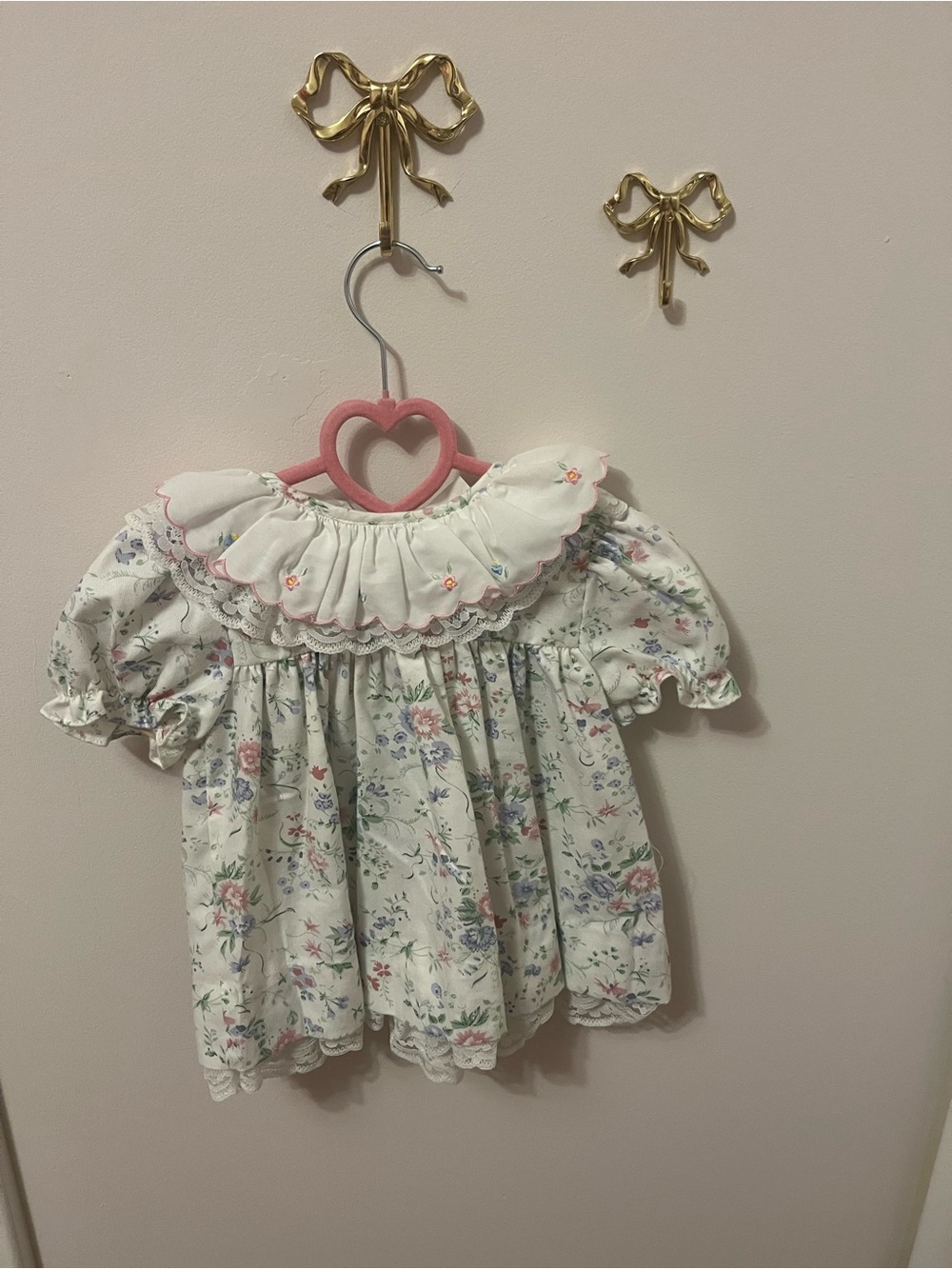Girls Floral Ruffle Collar Dress- White with Pastel Flowers